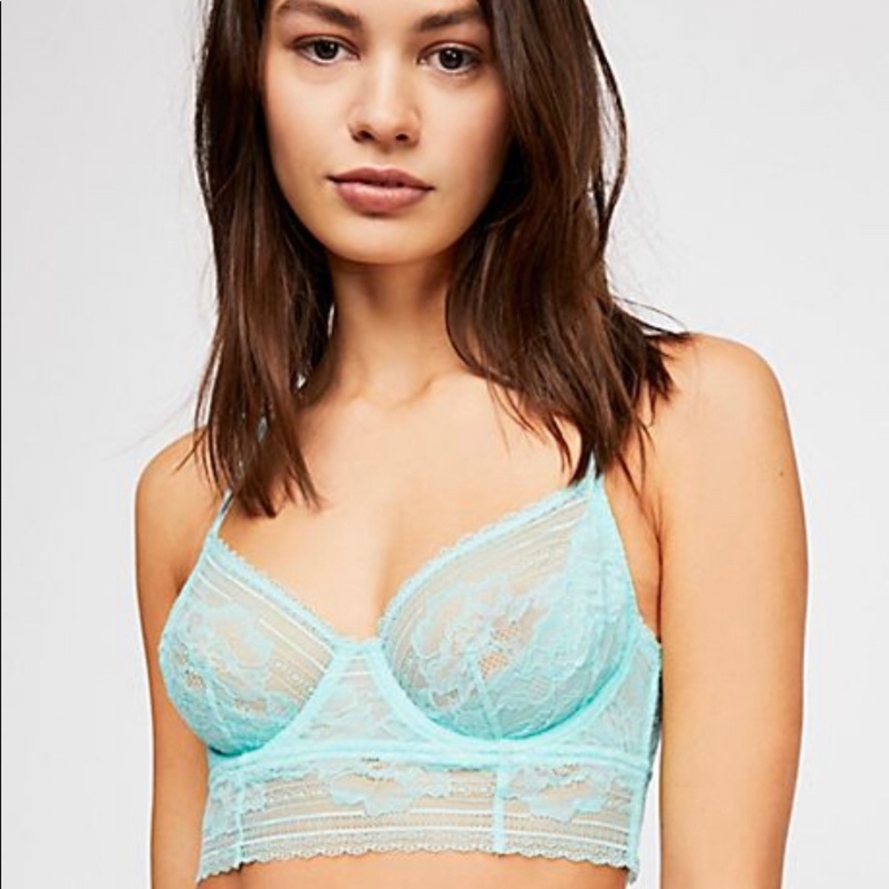 Free People Aqua Lace Longline Bralette
